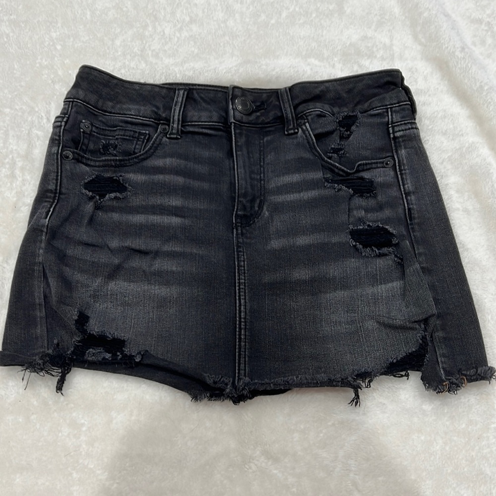 American eagle black denim mini skirt